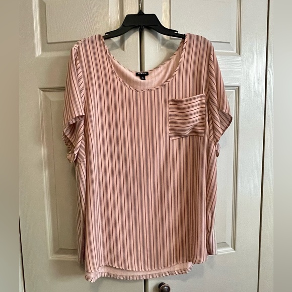 Torrid Abbey Georgette Mixed Media Pink Top with Black Stripes - Picture 4 of 12